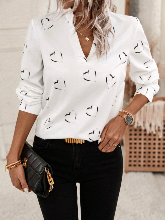 Blusa con cuello con muescas y estampado de corazones - Quierox - Tienda Online