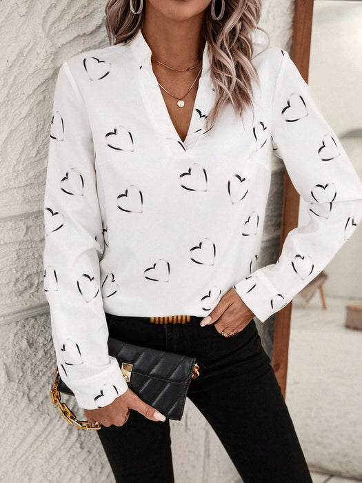 Blusa con cuello con muescas y estampado de corazones - Quierox - Tienda Online
