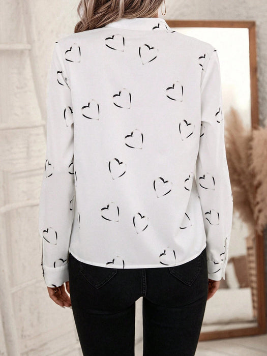 Blusa con cuello con muescas y estampado de corazones - Quierox - Tienda Online