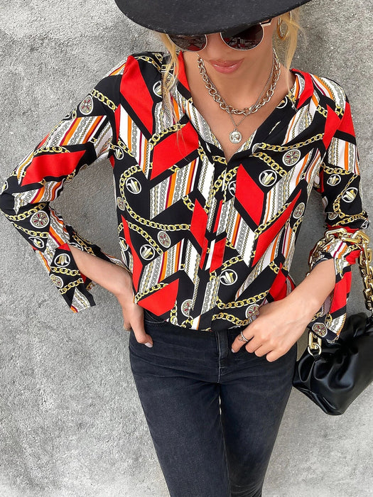 Blusa con estampado de cadena de manga con abertura - Quierox - Tienda Online