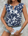 Blusa con estampado floral de cuello con abertura de ojo ribete en abanico - Quierox - Tienda Online