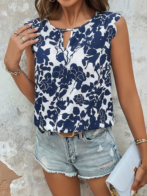 Blusa con estampado floral de cuello con abertura de ojo ribete en abanico - Quierox - Tienda Online