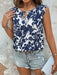Blusa con estampado floral de cuello con abertura de ojo ribete en abanico - Quierox - Tienda Online