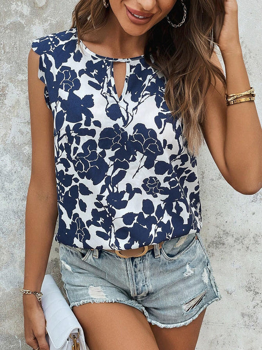 Blusa con estampado floral de cuello con abertura de ojo ribete en abanico - Quierox - Tienda Online