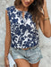 Blusa con estampado floral de cuello con abertura de ojo ribete en abanico - Quierox - Tienda Online