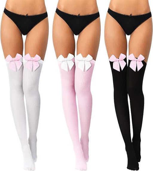 Boao 3 pares de medias hasta el muslo con lazo para mujer - Quierox - Tienda Online