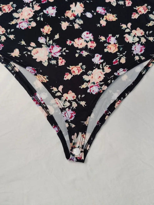 Body Con Estampado Floral De Cuello Simulado, Elegante Body De Manga Corta - Quierox - Tienda Online