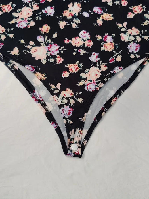 Body Con Estampado Floral De Cuello Simulado, Elegante Body De Manga Corta - Quierox - Tienda Online