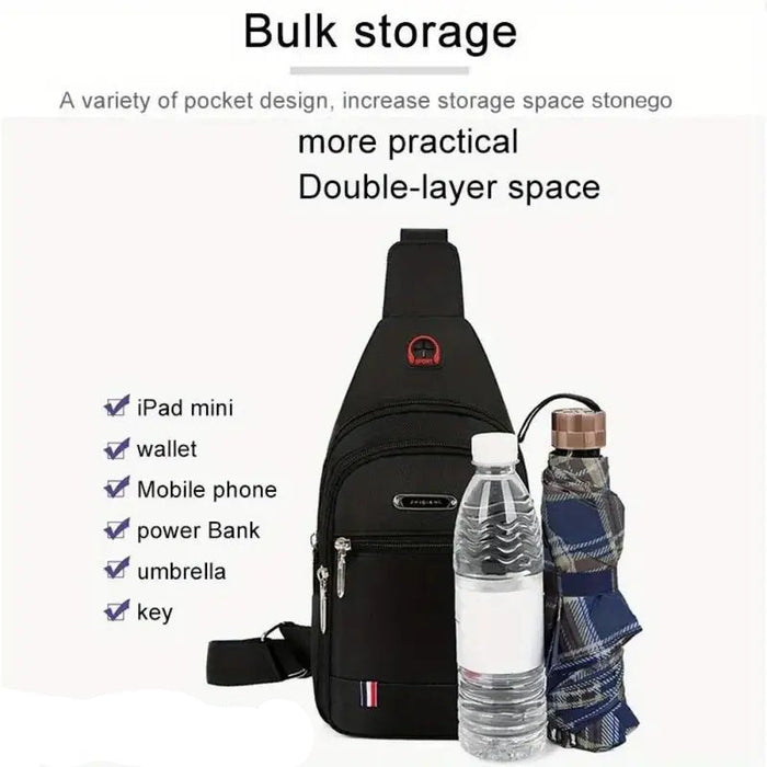 Bolsa bandolera ajustable para el pecho con 3 cremalleras, puertos USB y para auriculares - Quierox - Tienda Online