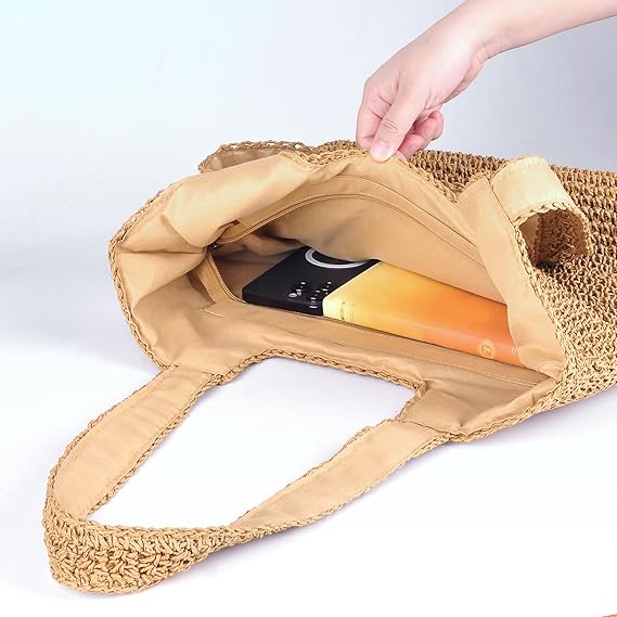 Bolsas de hombro de playa para mujer, tejido a mano de paja de ratán - Quierox - Tienda Online