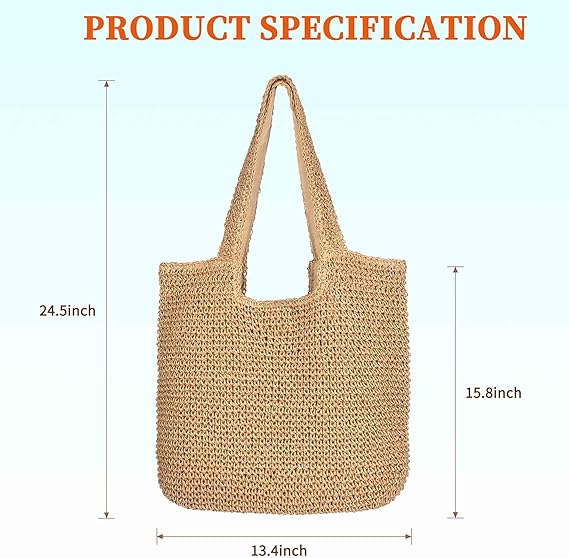Bolsas de hombro de playa para mujer, tejido a mano de paja de ratán - Quierox - Tienda Online