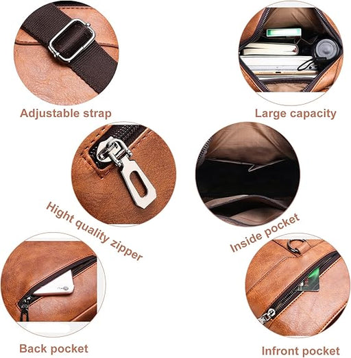 Bolso bandolera de piel para hombre, ideal para viajes, oficina o negocios, con correa ajustable - Quierox - Tienda Online