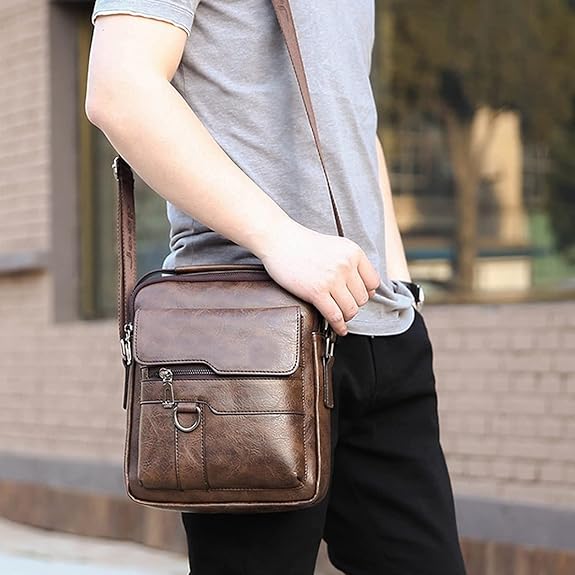 Bolso bandolera de piel para hombre, ideal para viajes, oficina o negocios, con correa ajustable - Quierox - Tienda Online