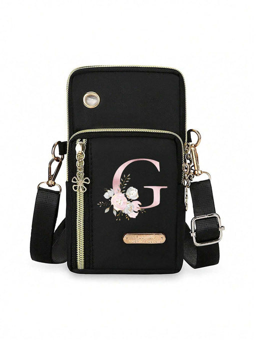 Bolso bandolera pequeño para mujer, con estampado floral y de letras del alfabeto - Quierox - Tienda Online