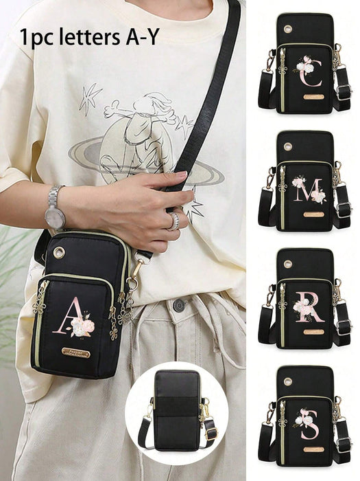 Bolso bandolera pequeño para mujer, con estampado floral y de letras del alfabeto - Quierox - Tienda Online