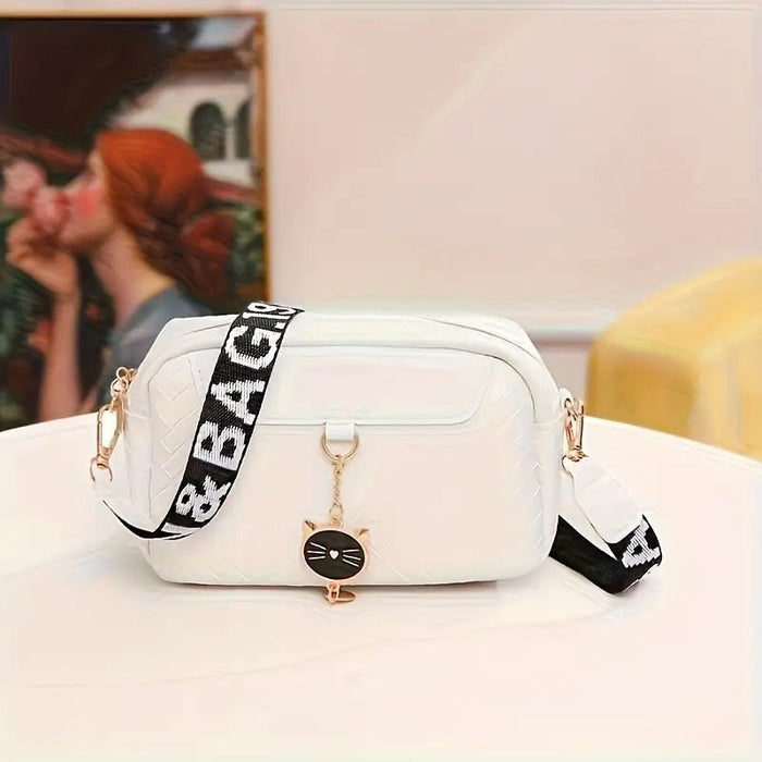 Bolso bandolera tejido blanco elegante con correa extraíble - Diseño geométrico - Quierox - Tienda Online