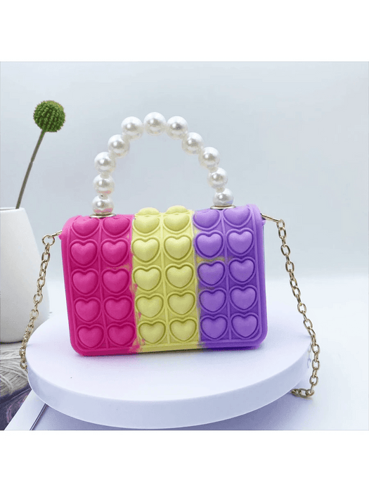 Bolso Con Forma De Corazón Para Niñas, De Hombro De Silicona Con Cadena De Metal - Quierox - Tienda Online
