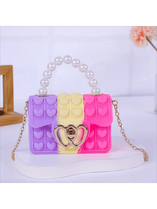 Bolso Con Forma De Corazón Para Niñas, De Hombro De Silicona Con Cadena De Metal - Quierox - Tienda Online