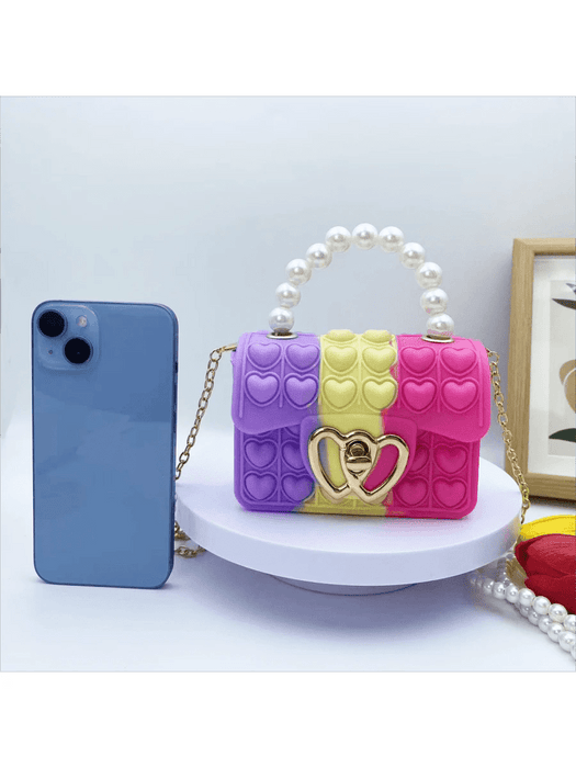 Bolso Con Forma De Corazón Para Niñas, De Hombro De Silicona Con Cadena De Metal - Quierox - Tienda Online