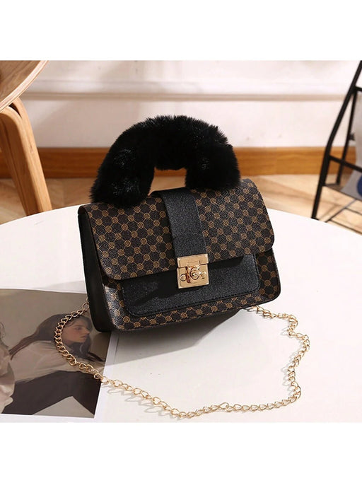 Bolso cuadrado con asa de felpa para niñas, bandolera con cadena, para teléfono - Quierox - Tienda Online