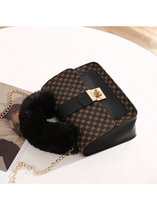 Bolso cuadrado con asa de felpa para niñas, bandolera con cadena, para teléfono - Quierox - Tienda Online