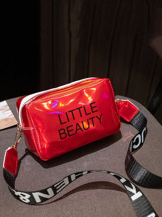 Bolso Cuadrado Con Patrón Láser Y Diseño De Letra, Con Solapa Y Cadena Para Colgar Al Hombro - Quierox - Tienda Online