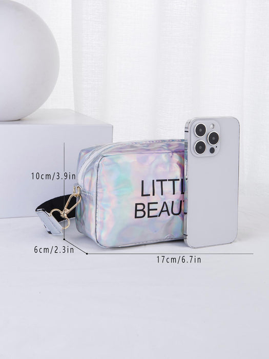 Bolso Cuadrado Con Patrón Láser Y Diseño De Letra, Con Solapa Y Cadena Para Colgar Al Hombro - Quierox - Tienda Online