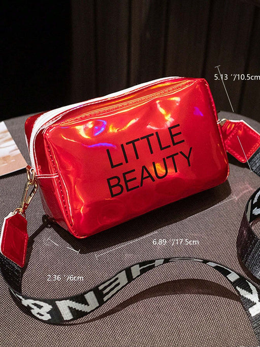 Bolso Cuadrado Con Patrón Láser Y Diseño De Letra, Con Solapa Y Cadena Para Colgar Al Hombro - Quierox - Tienda Online