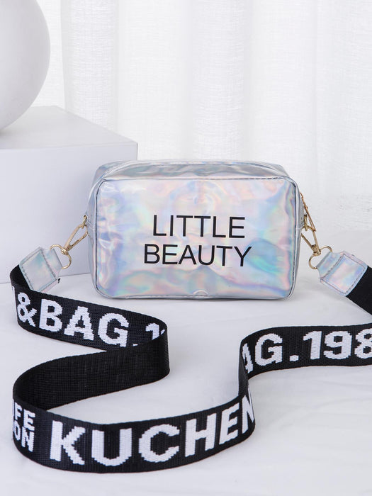 Bolso Cuadrado Con Patrón Láser Y Diseño De Letra, Con Solapa Y Cadena Para Colgar Al Hombro - Quierox - Tienda Online