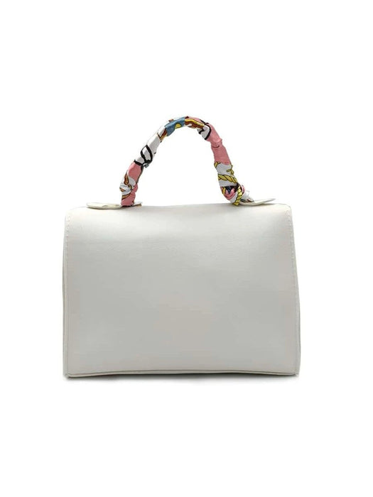 Bolso de mano con solapa y correa de cadena de metal, Mini bufanda decorada - Quierox - Tienda Online