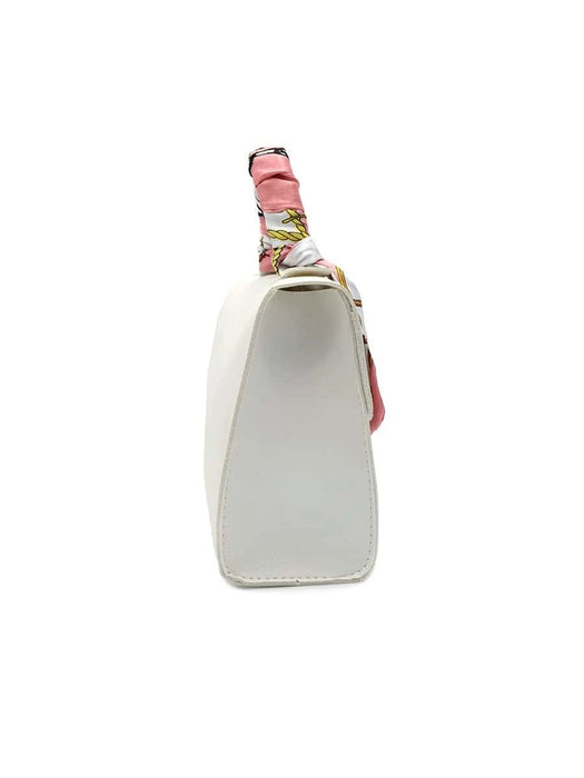 Bolso de mano con solapa y correa de cadena de metal, Mini bufanda decorada - Quierox - Tienda Online