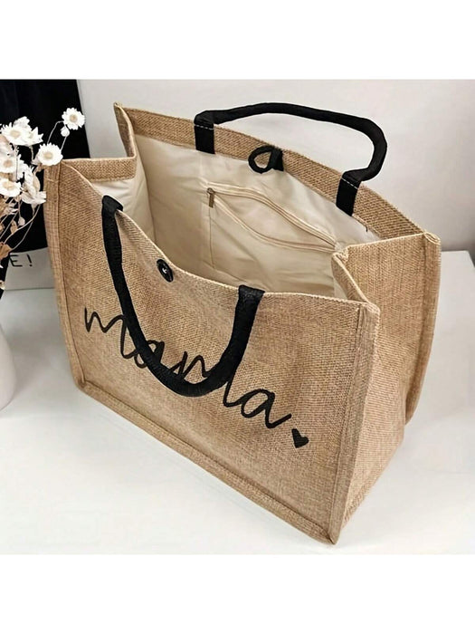 Bolso de mano tipo tote con estampado de letras "Mama", de gran capacidad - Quierox - Tienda Online