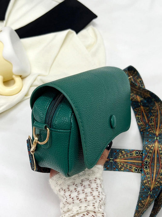 Bolso pequeño cuadrado Flip Lychee Grain, bolso bandolera sencillo, verde - Quierox - Tienda Online