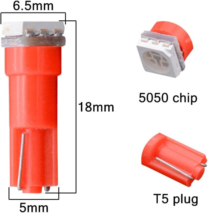 Bombillas LED T5 70 73 74 79 85 86 206 406 5050 1SMD rojo 1W 12V para interior de auto - Quierox - Tienda Online