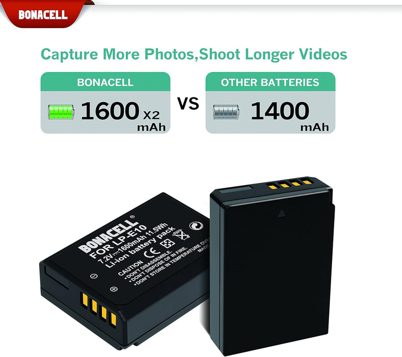 Bonacell Paquete de 2 baterías LP - E10 y cargador dual LCD compatible con Canon EOS EOS 1100D - Quierox - Tienda Online