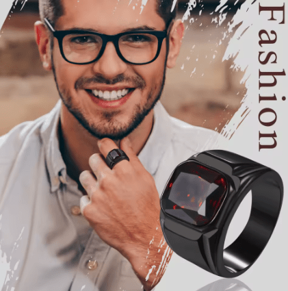 BONISKISS - anillo cuadrado de acero inoxidable para hombre, Gema sintética negra, ágata - Quierox - Tienda Online