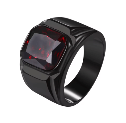 BONISKISS - anillo cuadrado de acero inoxidable para hombre, Gema sintética negra, ágata - Quierox - Tienda Online