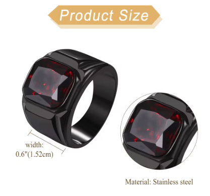BONISKISS - anillo cuadrado de acero inoxidable para hombre, Gema sintética negra, ágata - Quierox - Tienda Online