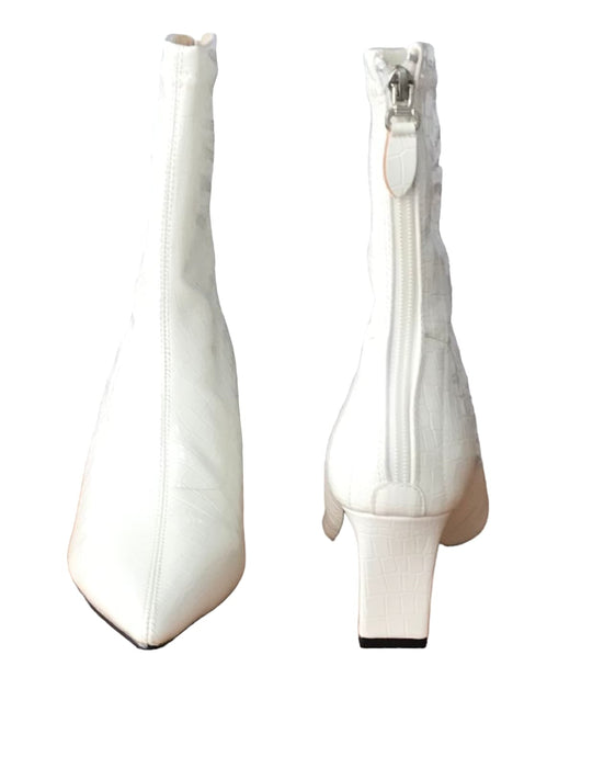 Botines de piel blanca con punta ancha y efecto cocodrilo para mujer - Quierox - Tienda Online