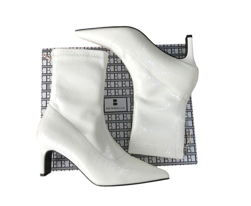 Botines de piel blanca con punta ancha y efecto cocodrilo para mujer - Quierox - Tienda Online