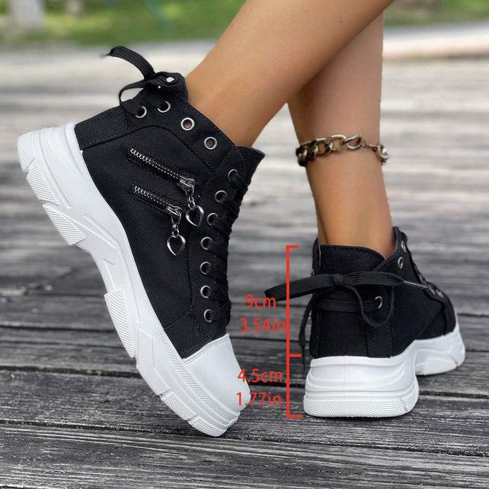 Botines de plataforma de mezclilla cómodos y versátiles con cordones y cremallera lateral - Quierox - Tienda Online