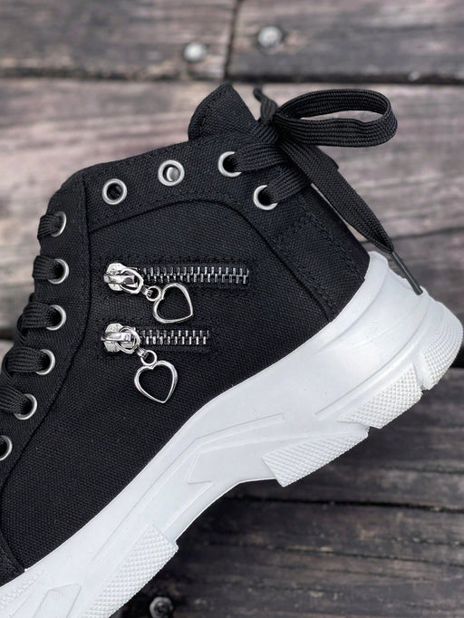 Botines de plataforma de mezclilla cómodos y versátiles con cordones y cremallera lateral - Quierox - Tienda Online