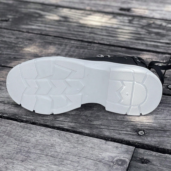 Botines de plataforma de mezclilla cómodos y versátiles con cordones y cremallera lateral - Quierox - Tienda Online