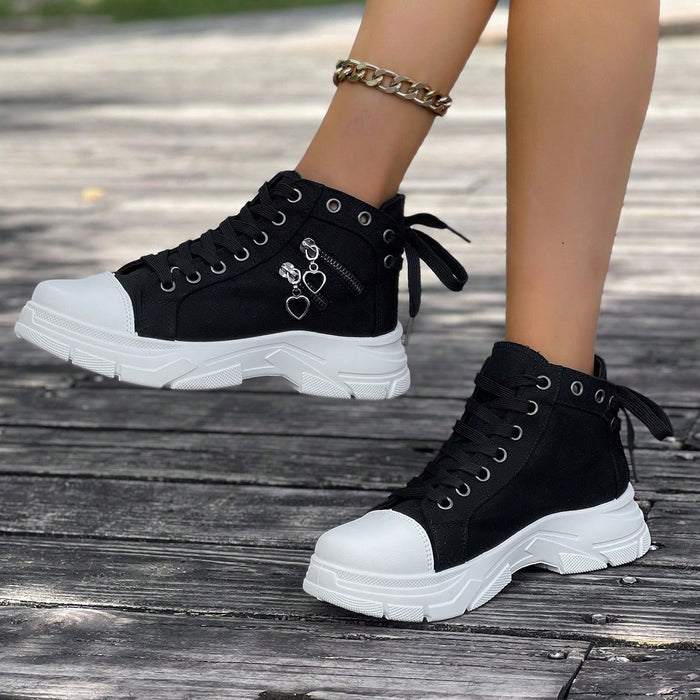 Botines de plataforma de mezclilla cómodos y versátiles con cordones y cremallera lateral - Quierox - Tienda Online