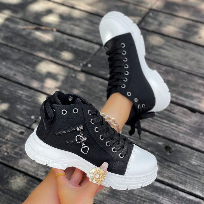 Botines de plataforma de mezclilla cómodos y versátiles con cordones y cremallera lateral - Quierox - Tienda Online