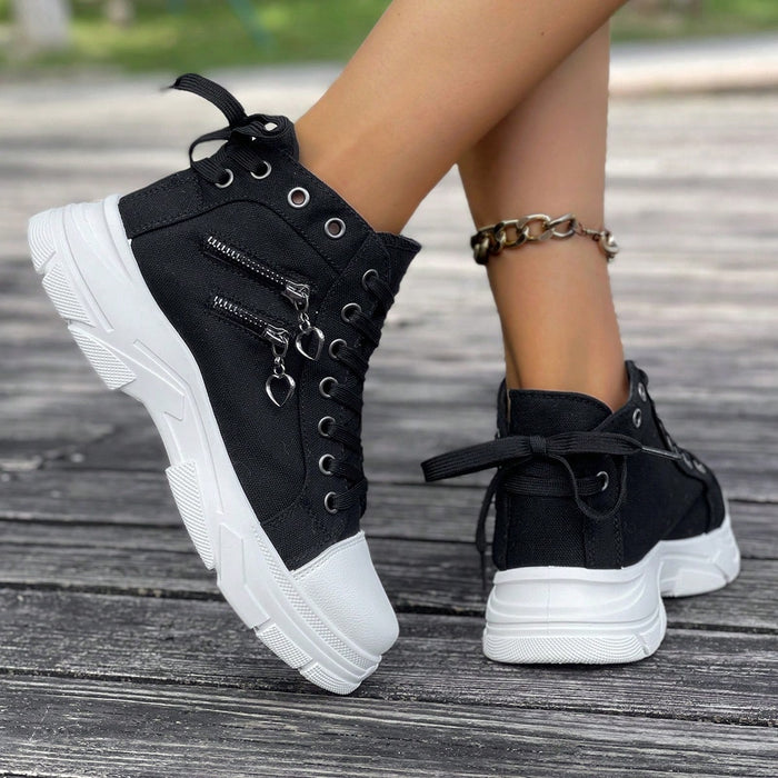 Botines de plataforma de mezclilla cómodos y versátiles con cordones y cremallera lateral - Quierox - Tienda Online
