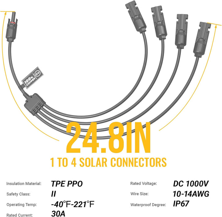 BougeRV Conectores de rama solar Y extra largos paneles solares conectores paralelos de 1 a 4 cables solares - Quierox - Tienda Online
