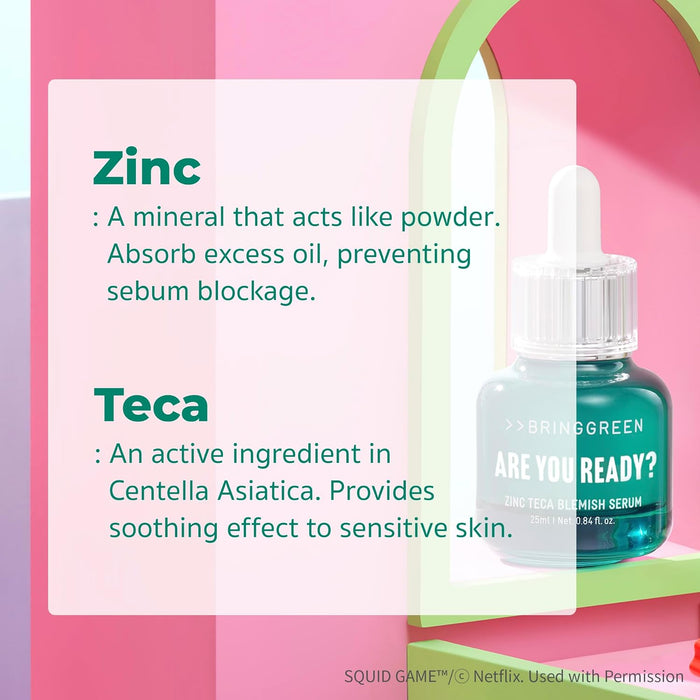 BRING GREEN X NETFLIX SQUID GAME Edition Zinc Teca Serum 0.8 fl oz | Suero calmante - Quierox - Tienda Online