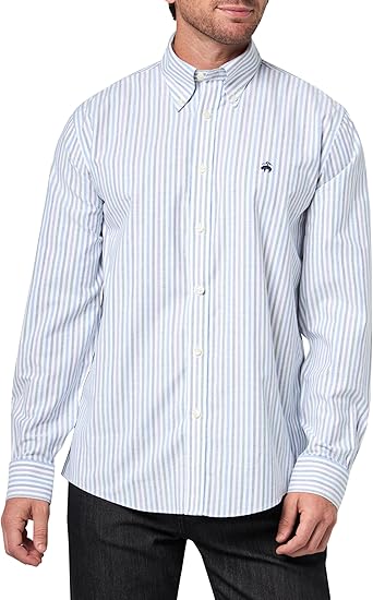 Brooks Brothers Camisa deportiva Oxford elástica sin planchado para hombre de manga larga a rayas - Quierox - Tienda Online