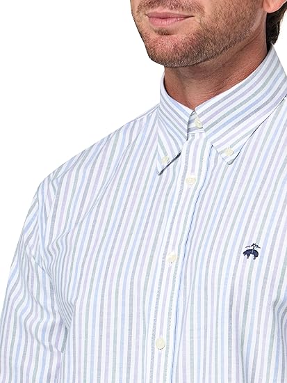 Brooks Brothers Camisa deportiva Oxford elástica sin planchado para hombre de manga larga a rayas - Quierox - Tienda Online